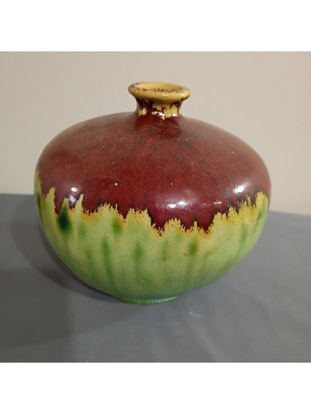 Vintage Ceramic Vase with Red and Green Glaze